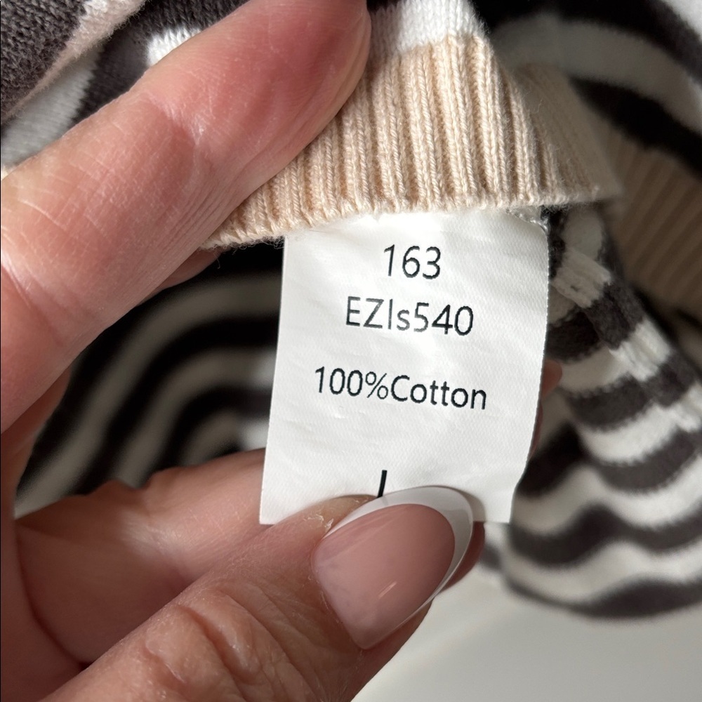 Striped Black & Cream Knit Sweater with Chest Pocket - Picture 7 of 10